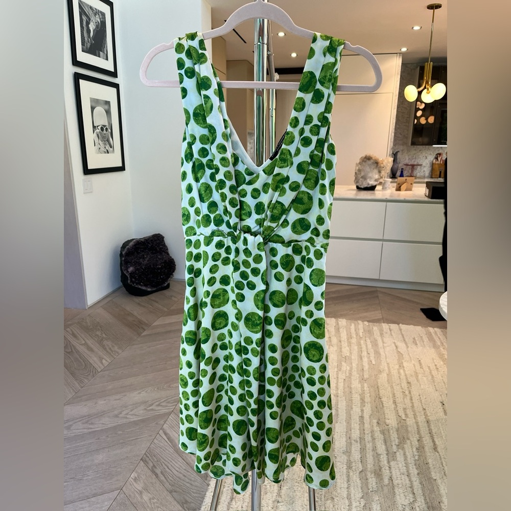 Green and White Sleeveless V-Neck Sundress